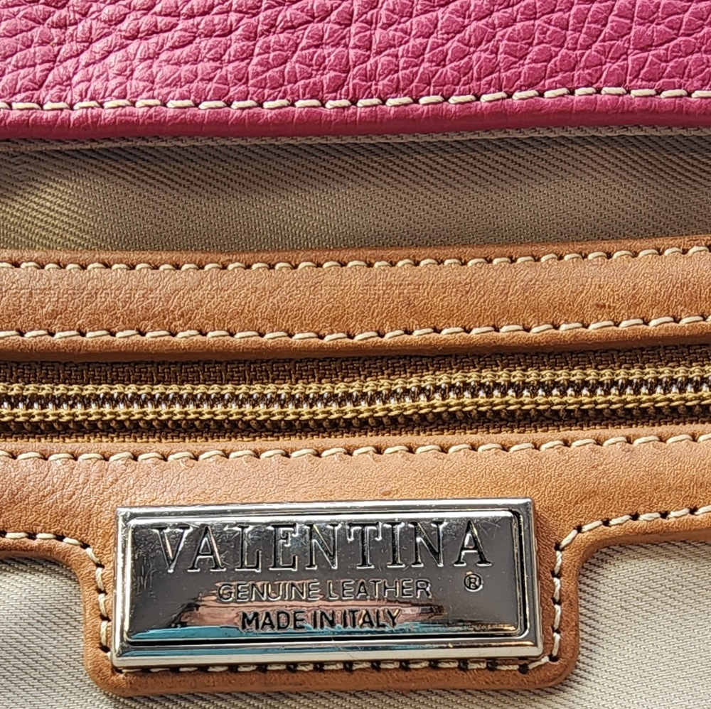 VALENTINA Saddle Leather Shoulder Bag Pink/Tan/Made in Italy EUC - Picture 11 of 17